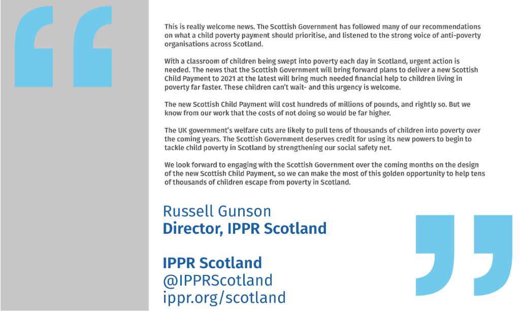 Russell Gunson welcoming the announcement of a new anti-poverty Scottish Child Payment.