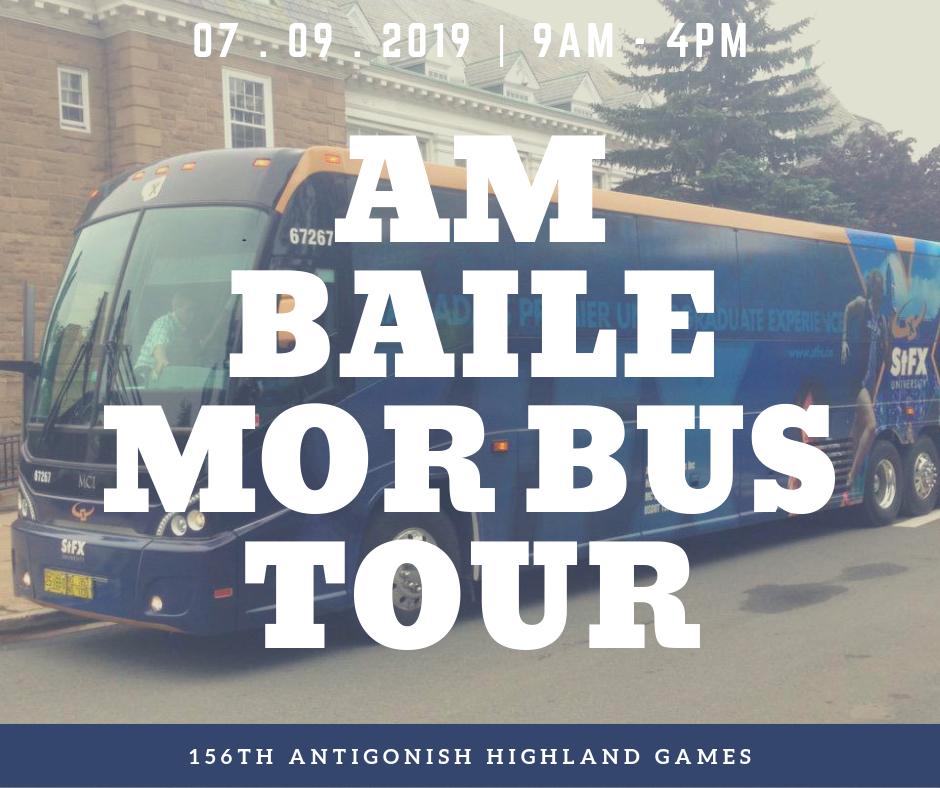 Get ready for an afternoon of Highland history, food, and drink! Including entertainment at Steinhart Distillery. The Am Baile Mor Bus Tour is returning this year on Tuesday July 9 2019. For tickets please contact the Antigonish Highland Society at 902-863-4275.