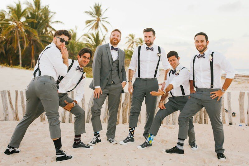 grey pants brown suspenders  Groomsmen grey Groom and groomsmen suits  Fall wedding groomsmen