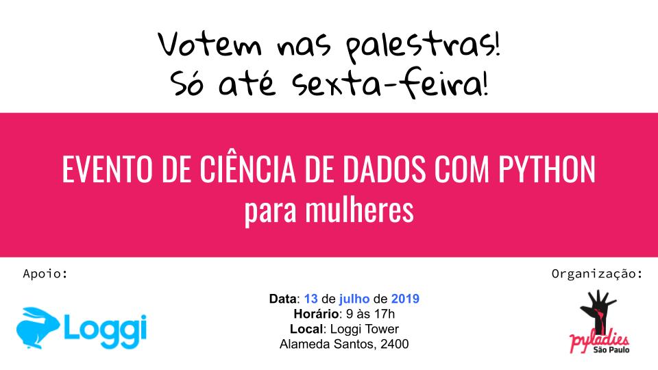 PyLadiesSP's tweet image. Quer assistir palestras sobre Ciência de Dados com Python? Ajude a escolher as palestras votando em speakerfight.com/events/palestr…
Em breve abriremos inscrições para as participantes. &lt;3