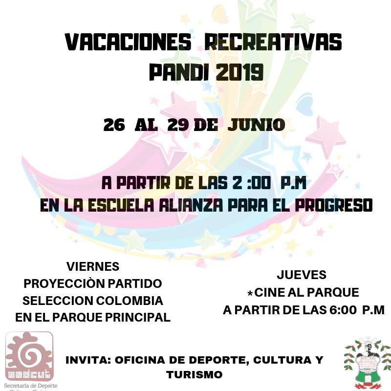 La Administración Municipal y la oficina de deportes, cultura y turismo INVITA a todos los niños a disfrutar de actividades lúdicas, recreativas.