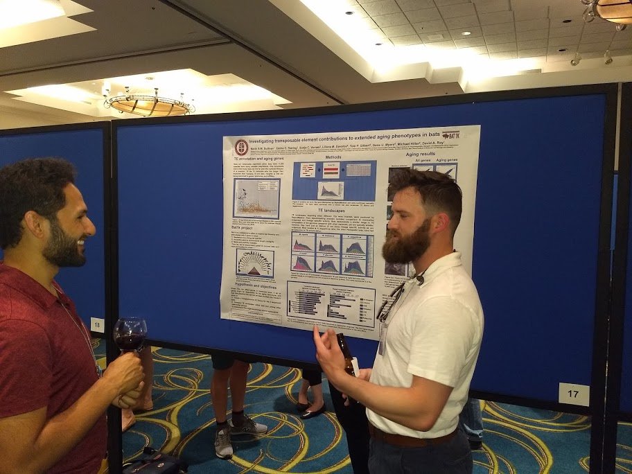 Mobile DNA and Bat1K in Palm Springs, CA #MobileDNA2019  <a href="/bat1kgenomes/">Bat1k Genome Project</a> Ray Lab PhD student, Kevin Sullivan, presenting his work.
