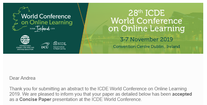 Thrilled to have my presentation proposal accepted for the upcoming World Conference on Online Learning.