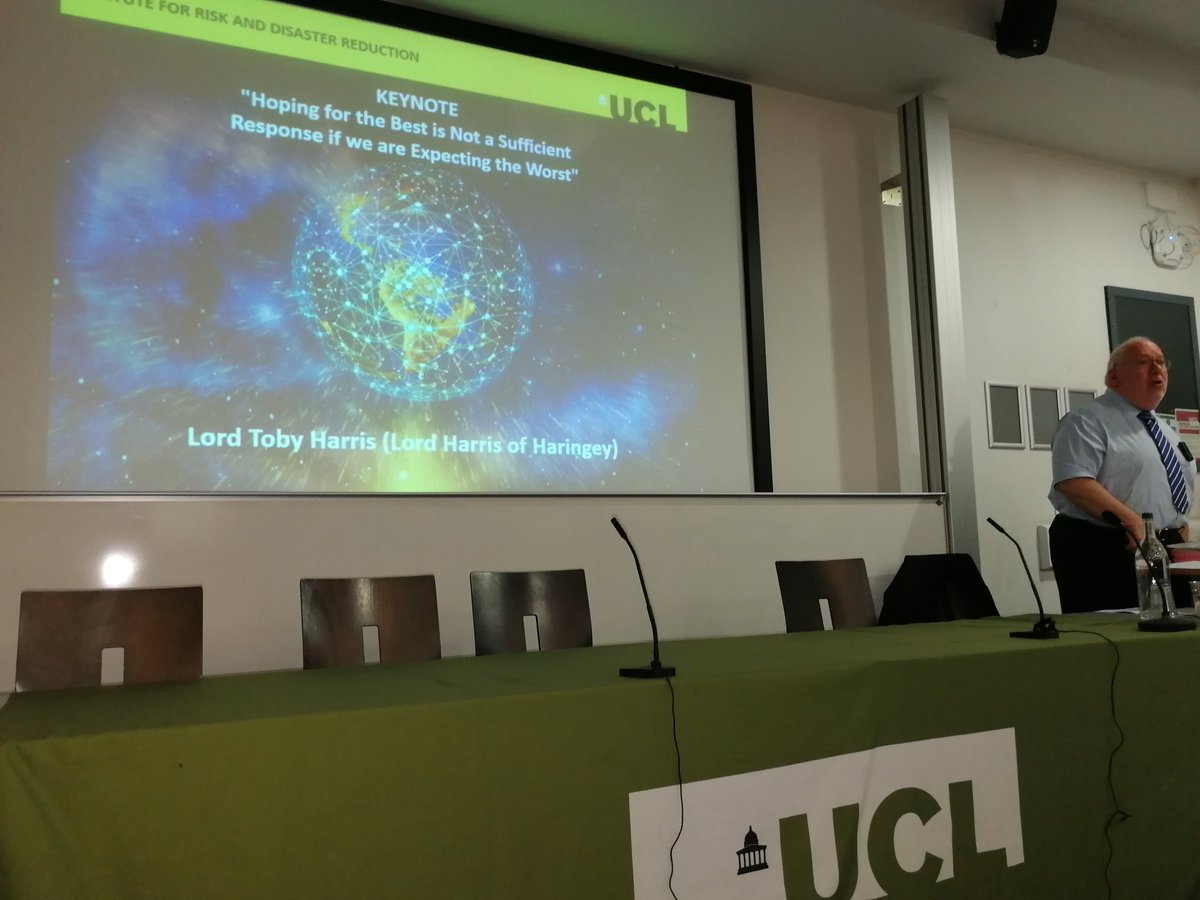 SmithRosanna's tweet photo. @UCLIRDR "I trust no one here is a climate change denier". Lord Toby Harris at #irdr9th annual conference https://t.co/q5eF2R4OJ6