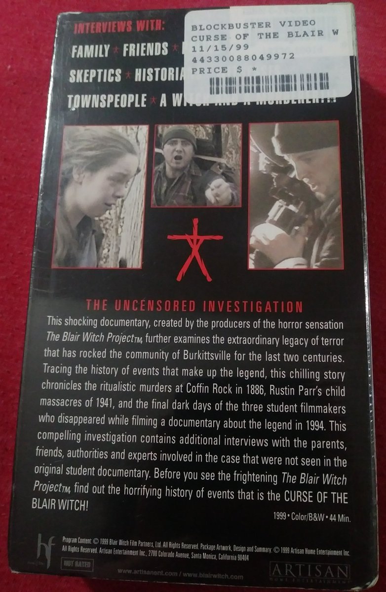 Sean Curse Of The Blair Witch Vhs Still Sealed 1999 Artisan Home Entertainment Blockbuster Video Curseoftheblairwitch Theblairwitchproject Vhs Horror Horrorgoodies Documentary T Co Zfunqotrl6