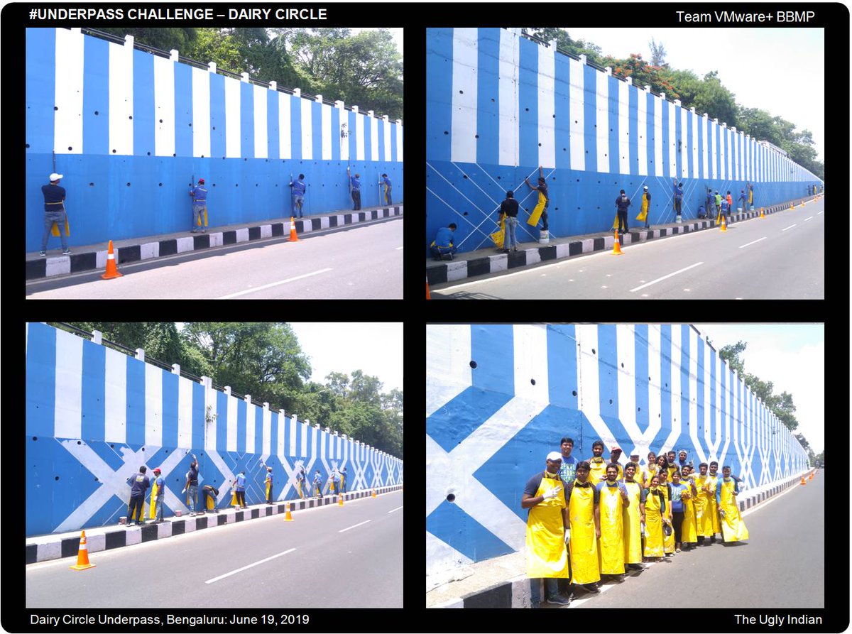 theuglyindian's tweet photo. #UNDERPASSCHALLENGE moves to DAIRY CIRCLE!
Great effort by volunteers from @VMwareIN to transform the walls of the Underpass at Dairy Circle, Bannerghatta Rd, Blr. Part of a city-wide initiative in partnership with #BBMP for a #SwachhaSundaraBengaluru.
@Randeep_Dev @BBMPCOMM https://t.co/iiiYMgaxqN