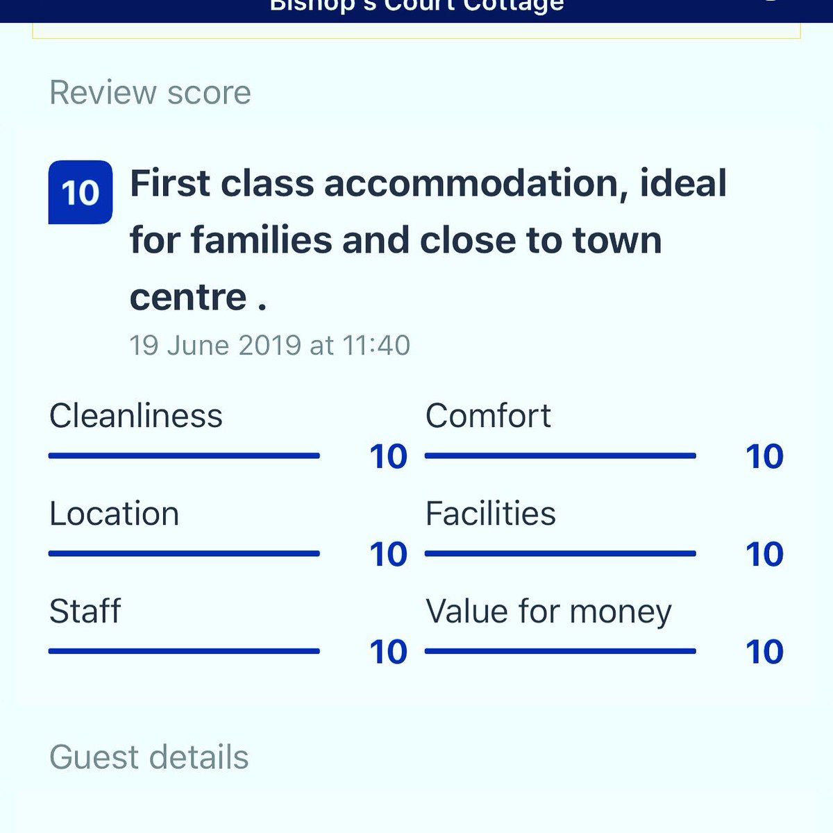 Fabulous review of Bishop’s Court Cottage..