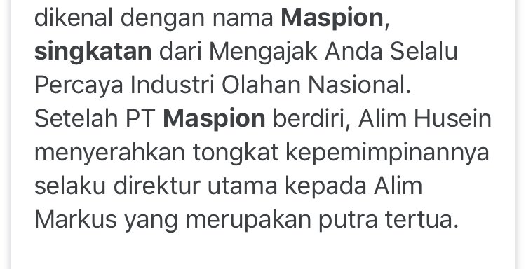 Ya Allah baru tau kalo ternyata MASPION adalah singkatan dari 

Mengajak 
Anda 
Selalu 
Percaya 
Industri 
Olahan 
Nasional 

😭