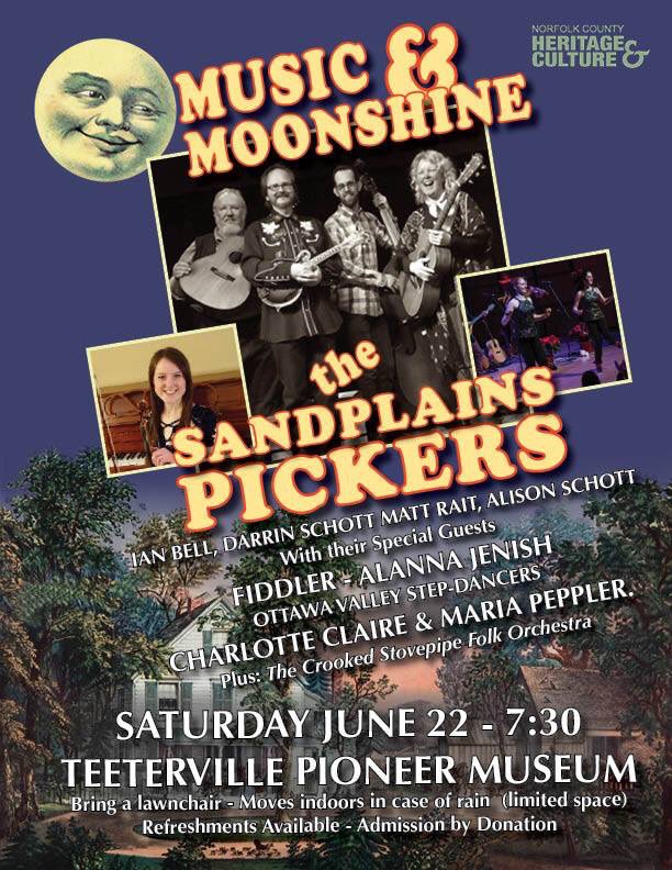 NorfolkCulture's tweet image. Music &amp;amp; Moonshine this Saturday at @TeetervilleMuse. Music starts 7:30 and the Moonshine soon after! Admission by donation. Bring your own lawn chair. #music #stepdancing #TheSandplainsPickers @NorfolkTour @DTMHC_Canada @WhamMuseum @evabrookdonly @PortDoverMus @NorfolkArts