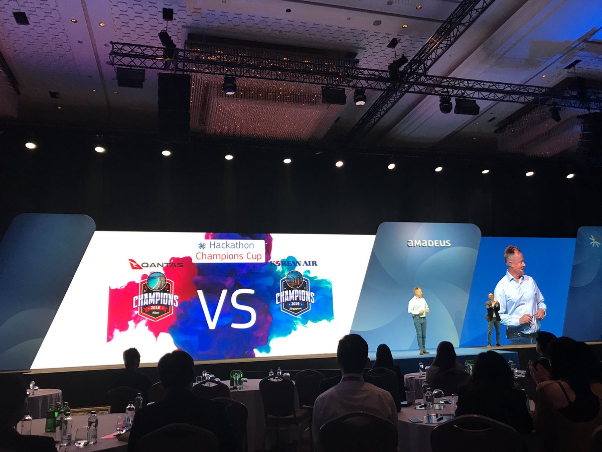 John Lonergan, VP Airline Digital <a href="/AmadeusITGroup/">Amadeus</a> presenting <a href="/Qantas/">Qantas</a> and <a href="/KoreanAir_KE/">Korean Air</a> who will go head to head at the #AES2019 <a href="/AmadeusITGroup/">Amadeus</a> #hackathon to code their way for a better air travel experience!