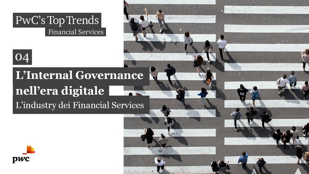 PwC_Italia's tweet photo. La #DigitalTransformation nellโindustry FS: quali impatti per lโ#InternalGovernance nellโera digitale e quali i principali trend e le nuove sfide da affrontare? #PwCItaly https://t.co/lyypcxMx4j #PwCTopTrends #CorporateGovernance #FinancialServices #digitalculture https://t.co/TEwUVaYsL3