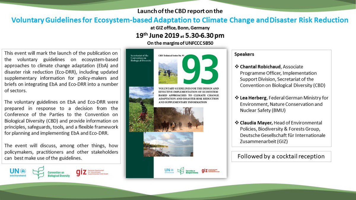 giz_gmbh's tweet image. 📢#SB50Bonn public side event: Join us, @UNBiodiversity &amp;amp; @bmu today at 5.30 p.m. in launching the Voluntary Guidelines for #EcosystemBasedAdaptation to #ClimateChange and #DisasterRiskReduction! Where? GIZ Bonn, Friedrich-Ebert-Allee 36 Read more: giz.de/en/worldwide/3…