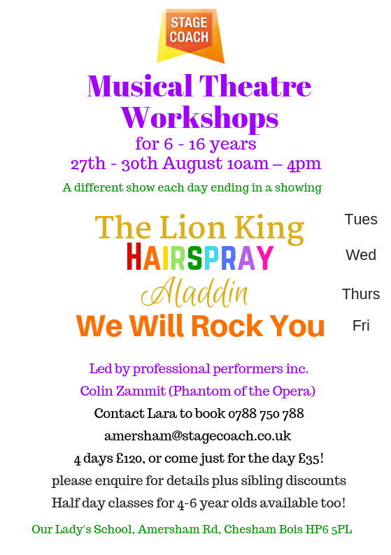 SCPartiesAm's tweet image. Fun workshops coming up this summer at Stagecoach Amersham! #Kids #Summer #Chilterns #Amersham