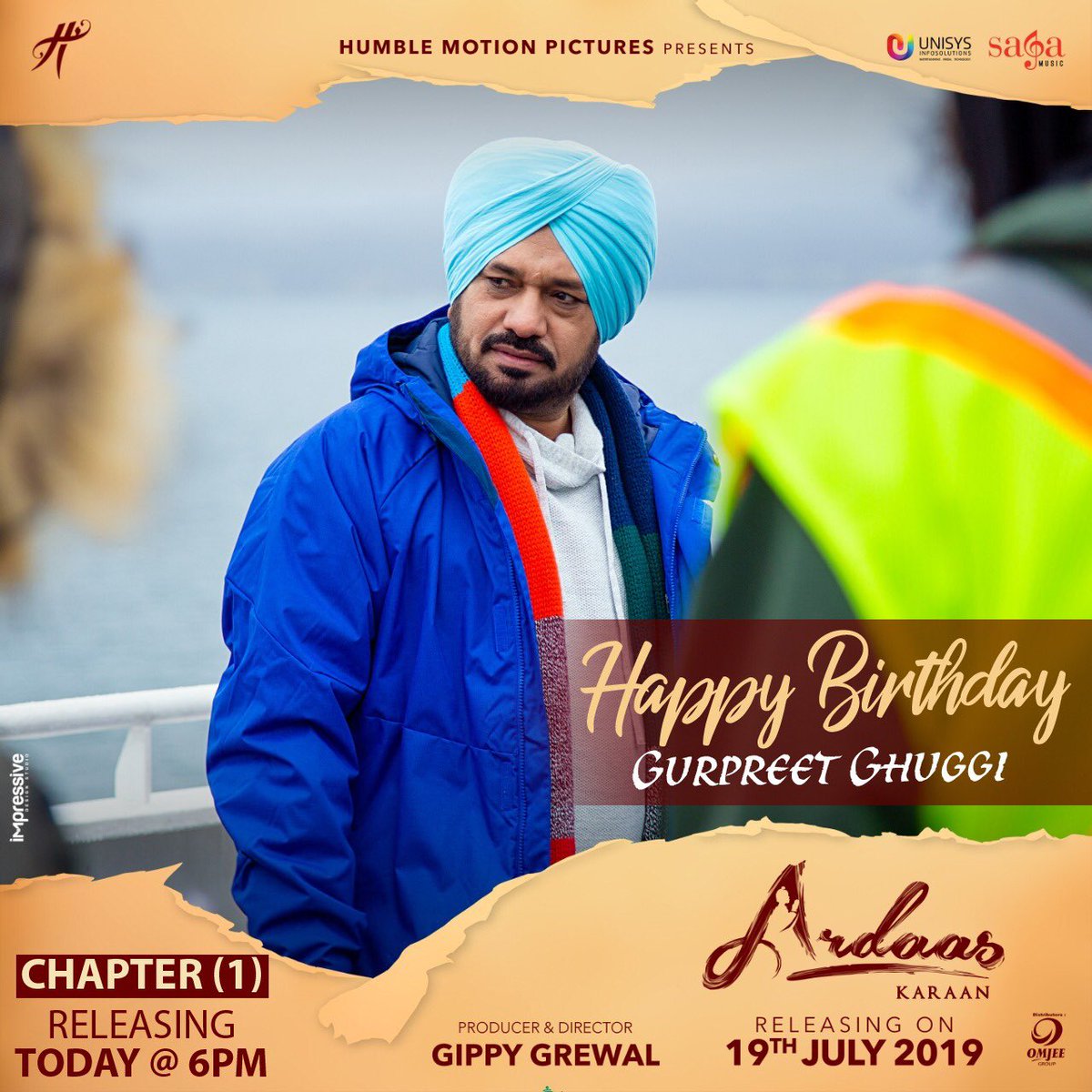 ArdaasKaraan's tweet photo. Happy Birthday @GurpreetGhuggi
Chapter 1 releasing tonight at 6 pm!
#ArdaasKaraan #HumbleMotionPictures
#Trailer #ChapterOne #SecondPoster #ComingSoon #GippyGrewal #Ardaas
#SagaMusic #SagaHits #Unisys https://t.co/71kXHhSfz7