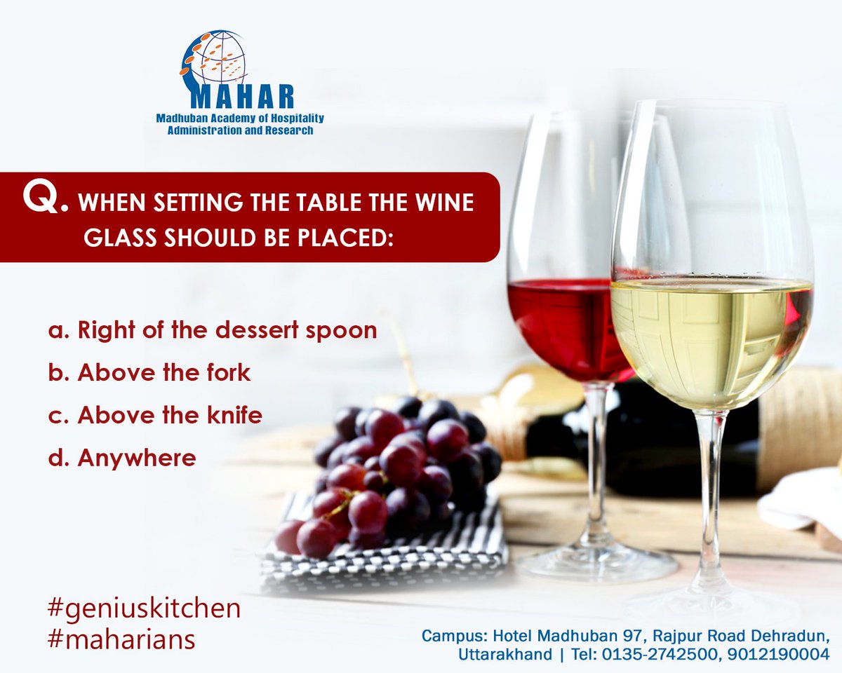 mahardehradun's tweet photo. Let us take your quick test🤓
#maharians #puzzle #wine #hospitality #glass #placement #answerifyoucan #AnswerTheSecondCall https://t.co/0rMFWAHWHF