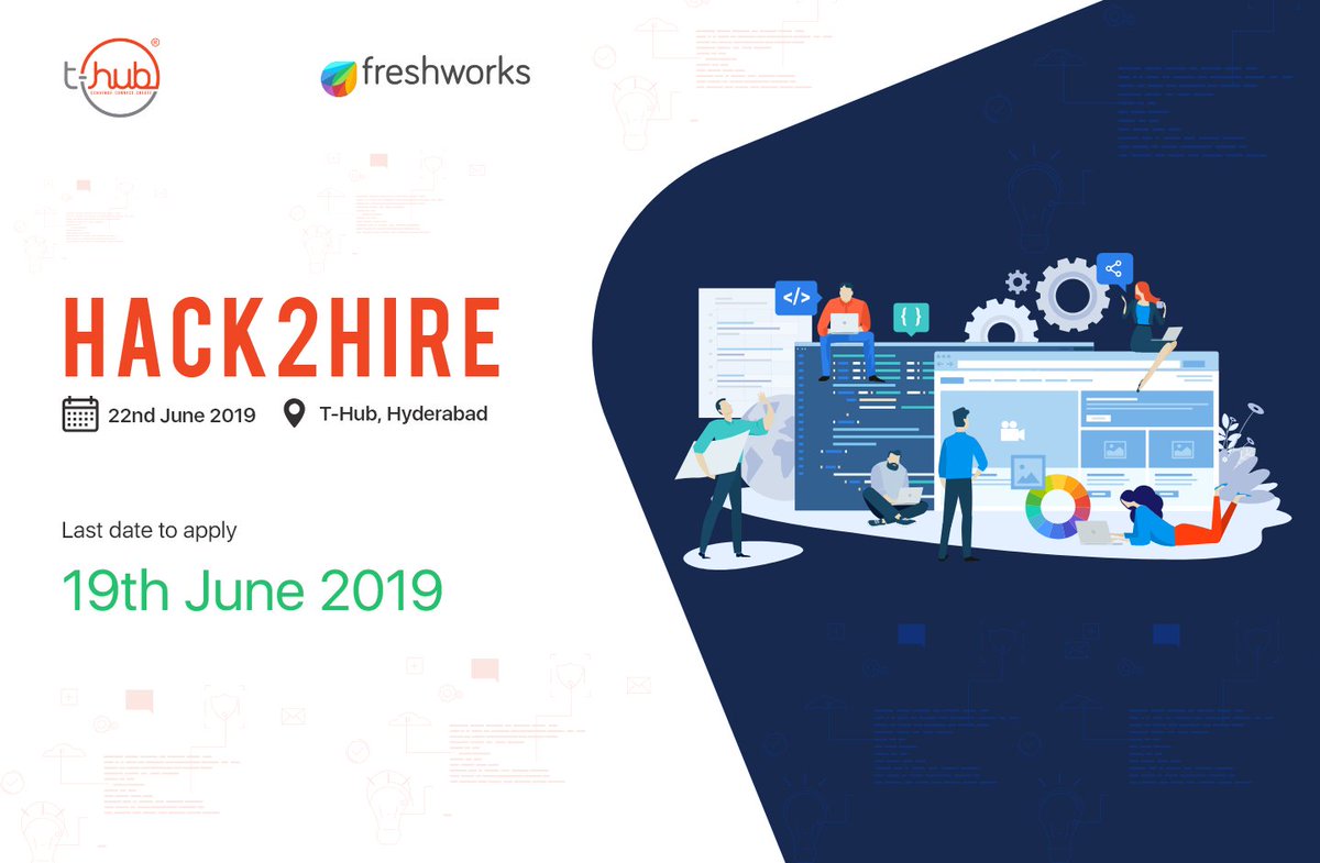 THubHyd's tweet photo. You have till midnight of June 19, 2019, to join the
Hack2Hire program by #THub & Freshworks and get closer to the
working with @Freshworks. Apply Now: https://t.co/7RgSaJMRBL
#THub #Hack2Hire #Softwareengineers #Hiring #Hackathon https://t.co/tBeQHxbV5P