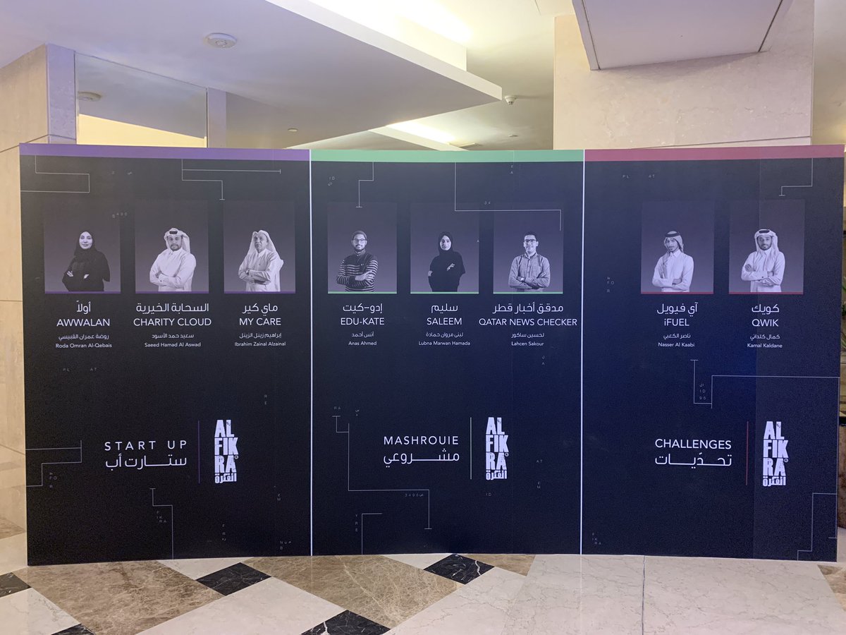 iloveqatar's tweet photo. The final of the Al Fikra competition just happened and @QDBQA has awarded the finalists their prizes! For those that don’t know #alfikra is an initiative created to give startups a strong start. https://t.co/FiaUmtoOBb