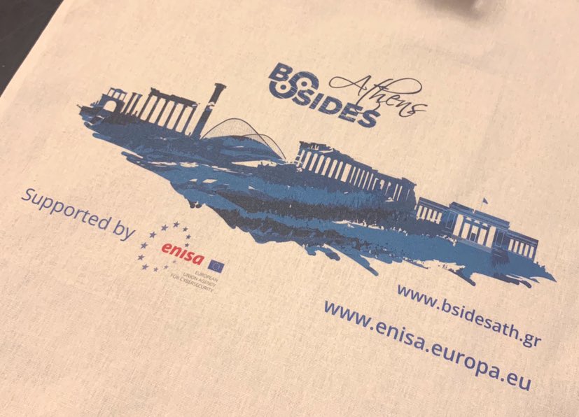 BSidesAth's tweet photo. Check our bags! We are very excited to have @enisa_eu supporting Security BSides Athens! Our participants will have the opportunity to get to know the work of #ENISA, speak with the representatives, and understand the importance of their work across the #EU. #BSidesAth #InfoSec https://t.co/HzRmbto64G