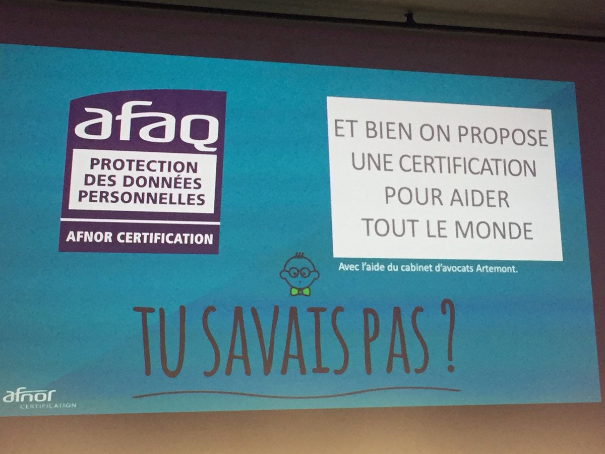 frparis's tweet image. Référentiel développé par ⁦@AFNOR⁩ pour garantir la conformité #RGPD des entreprises à leurs partenaires. ⁦@pryv⁩ #dataprivacy #dataconsent #dataprotection #GDPR