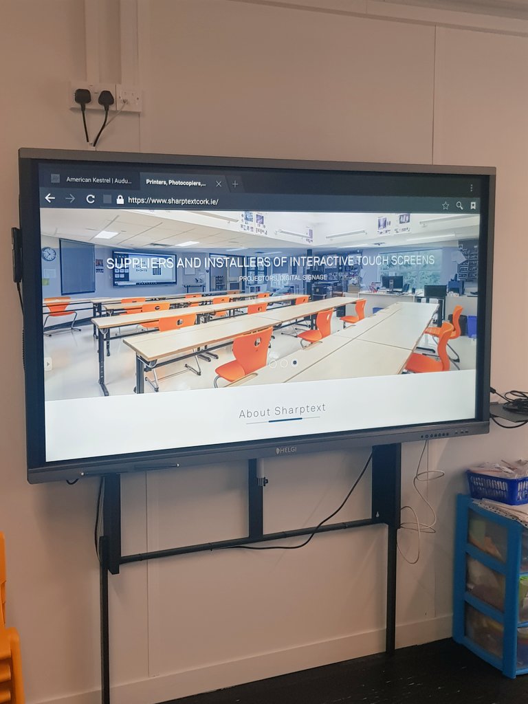 SharptextCork's tweet photo. Delighted to supply #gaelscoilanchaisleàin with 2 x Helgi Protouch 75" height adjustable touchscreens for their new school in @BallincolligRFC. Best of luck to Màire and all the staff. @bcolligtoday @inballincollig @BallincolligTT https://t.co/HjESN5383l
