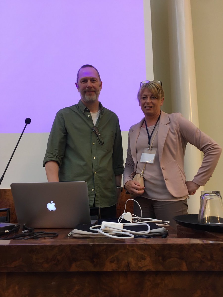 Two of the keynote speakers <a href="/MT_Clarke/">Michael Clarke</a> &amp; Charlotta Plejert <a href="/2019Atypical/">Atypical Interaction Conference 2019</a> #Atypical2019 discussing #dementia and #AAC data &amp; CA on the podium - it’s so brilliant to enjoy cross fertilisation of ideas from across adults and children <a href="/2019Atypical/">Atypical Interaction Conference 2019</a> <a href="/UCLLangCog/">UCL Language & Cognition</a>