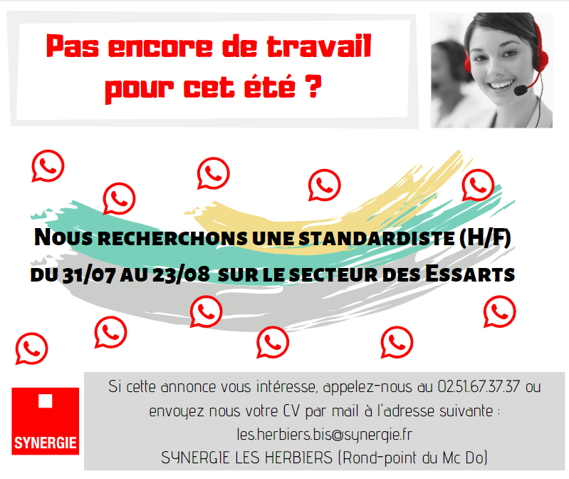 BretaudeauFlav1's tweet photo. Pas encore de travail pour cet été ? Venez nous rencontrer à l'agence, nous recrutons encore !
#synergie #lesherbiers #jobété #standardiste #vendée https://t.co/sLNhmZGZvt