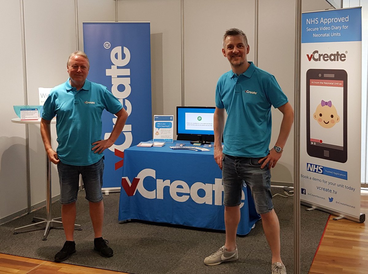 vCreateNICU's tweet photo. Stuart and Ben are ready and raring to go at #ESPNIC19 this morning! Stop by the stand to learn about video updates sent from the neonatal or paediatric unit, to families at home 📽️ #SecureVideoMessaging #SupportingFamilies #FICare https://t.co/GgZ4j0UdHK