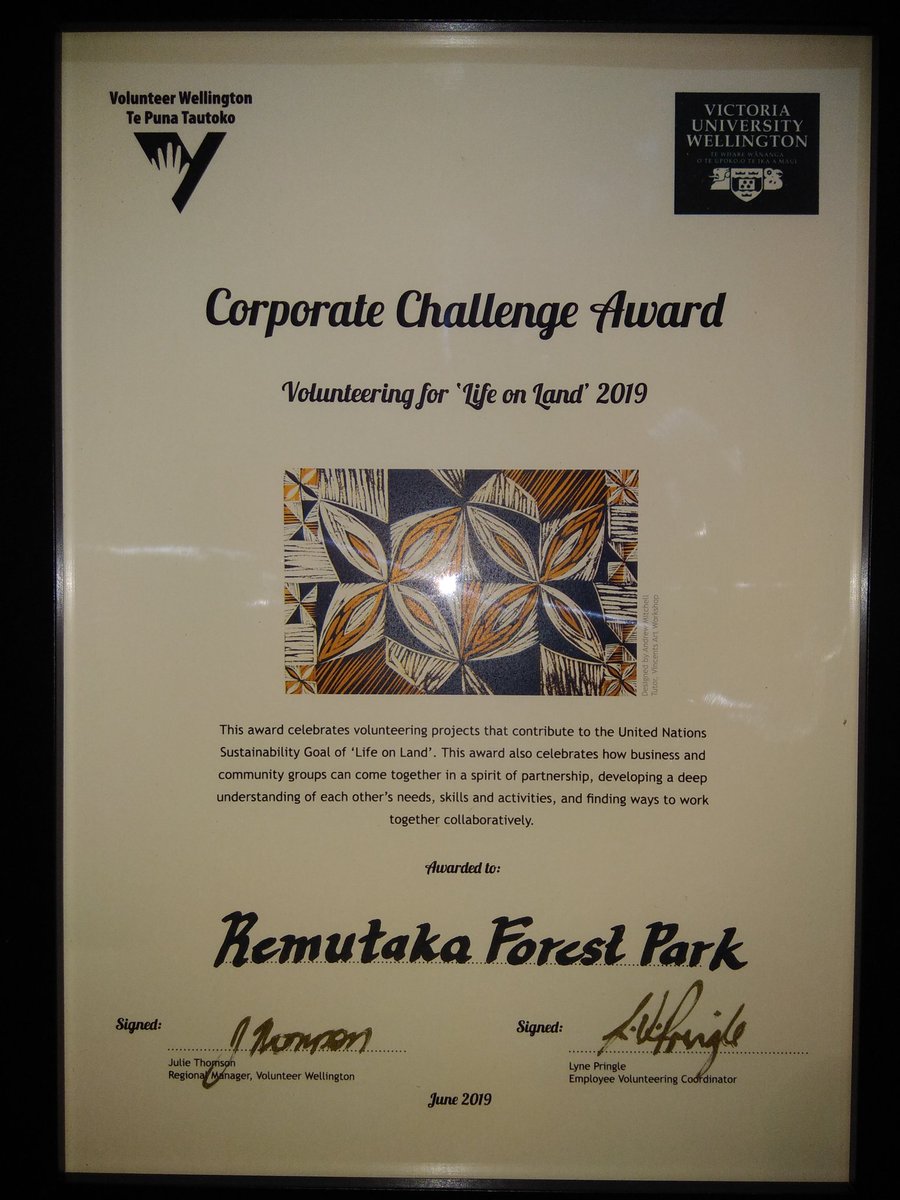 p_kiwi's tweet photo. Chuffed to receive an award at tonight's VUW Corporate Challenge Awards 2019 presentation for hosting corporate volunteer groups down at the #Catchpool, #RemutakaForestPark. Big turn up from community groups and NZ corporates based in Wellington. #RFPT Pynenberg & Collins. https://t.co/f2x0IlP9jb