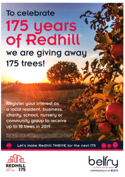 redhill175's tweet photo. 🌳To celebrate 175 years of #Redhill we are giving away 175 trees!
You can apply for up to 10 trees. Applications close on 24th September. 
Visit the RH175 pop-up shop @BelfryShopping or: https://t.co/VExZzDRFbl 🌳 https://t.co/IsZuFtwT5j