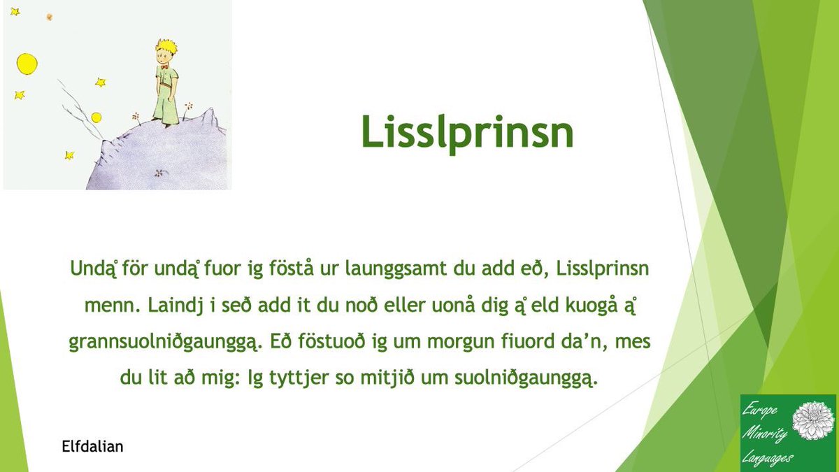 EuroMinLang's tweet photo. #TheLittlePrince #Lisslprinsn
#Elfdalian #Europeminoritylanguages https://t.co/JHms8Izta6