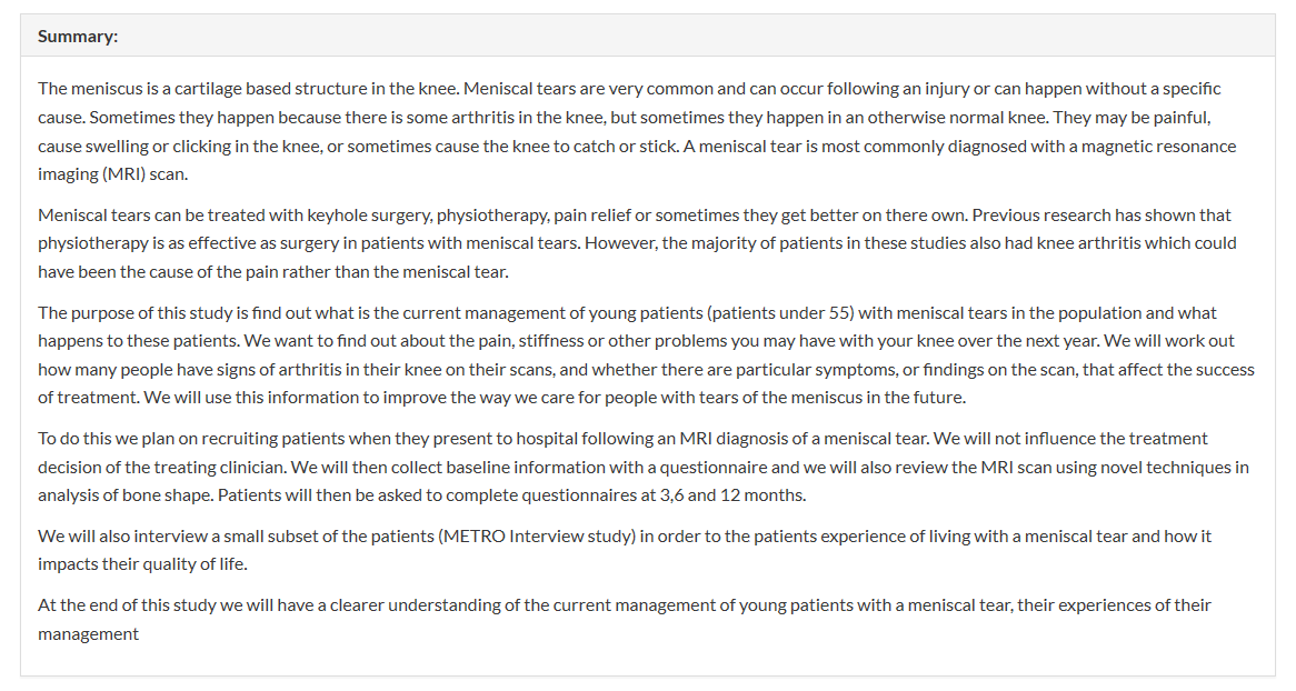 METRO: Meniscal Tear Outcome Study tweet media