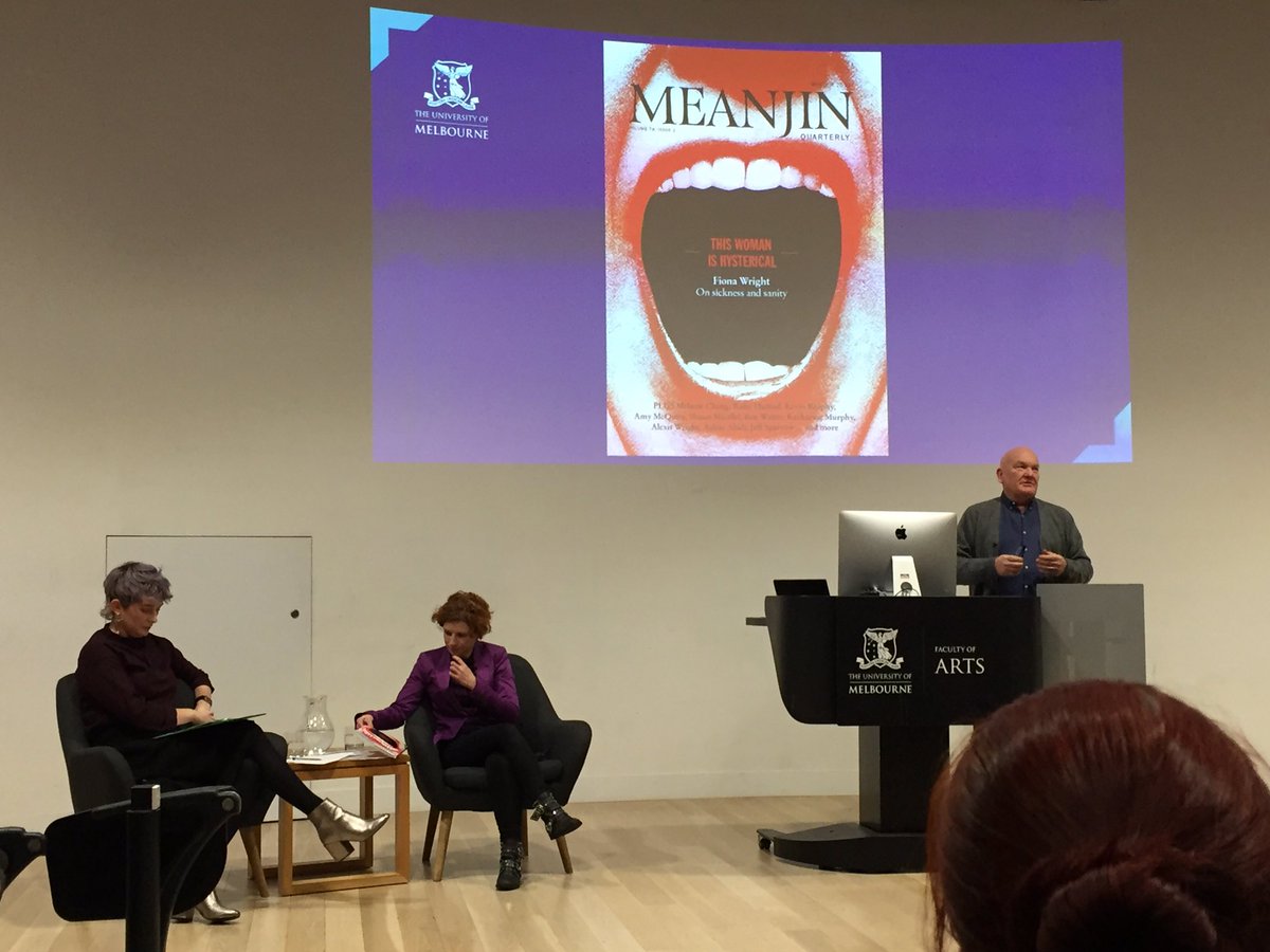 katiemelbourne's tweet photo. Cosy inside @unimelb for @Meanjin launch listening to @WritesFiona and @clembastow discuss hysteria and other issues of how women have been treated by the musical industry through history. #wintertalks https://t.co/fVBT1rjTQ5