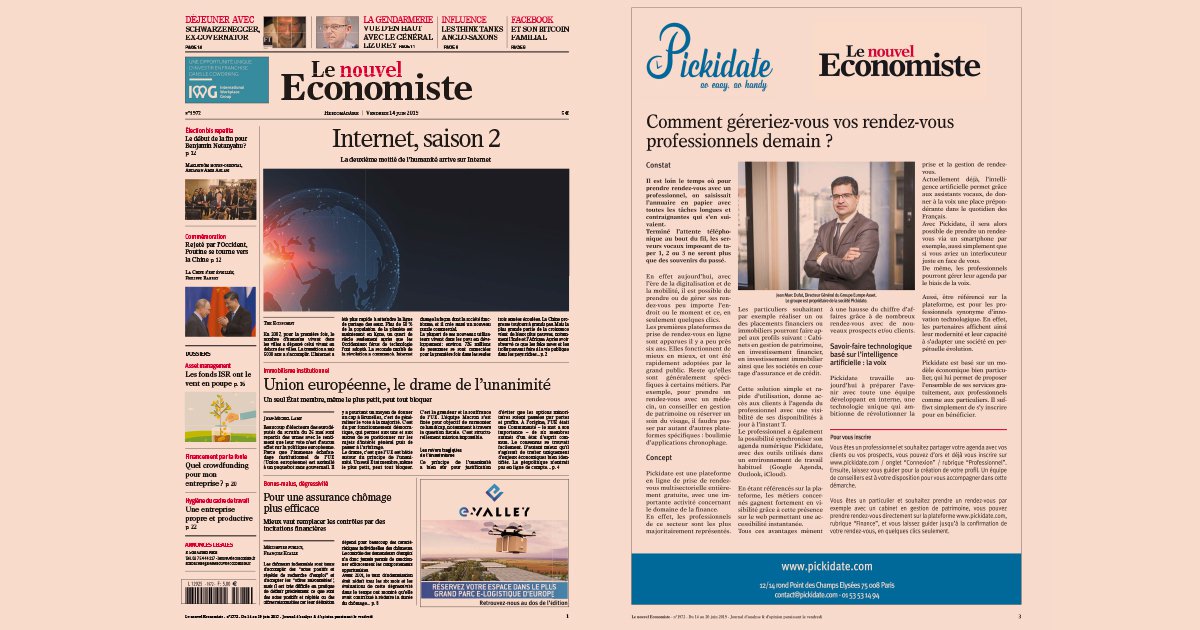 PickidateFinanc's tweet image. La presse parle de nous ! 📰
Nous sommes ravis de figurer en page 3 de l’hebdomadaire Le nouvel Economiste. 😃
.
#startup #plateforme #rdv #digital #finance #NouvelEconomiste