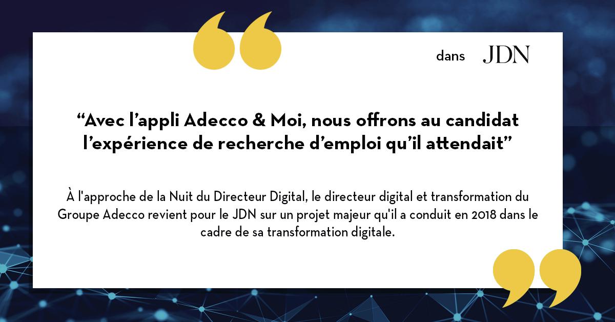 "Avec l'appli Adecco &amp; Moi, nous offrons au candidat l'expérience de recherche d'emploi qu'il attendait" Découvrez la prise de parole de <a href="/SdeMiollis/">Stephane de Miollis</a>, Directeur Digital, Marketing et Communication The Adecco Group dans <a href="/journaldunet/">Le Journal du Net</a> : journaldunet.com/management/res… #imaginonslemploi