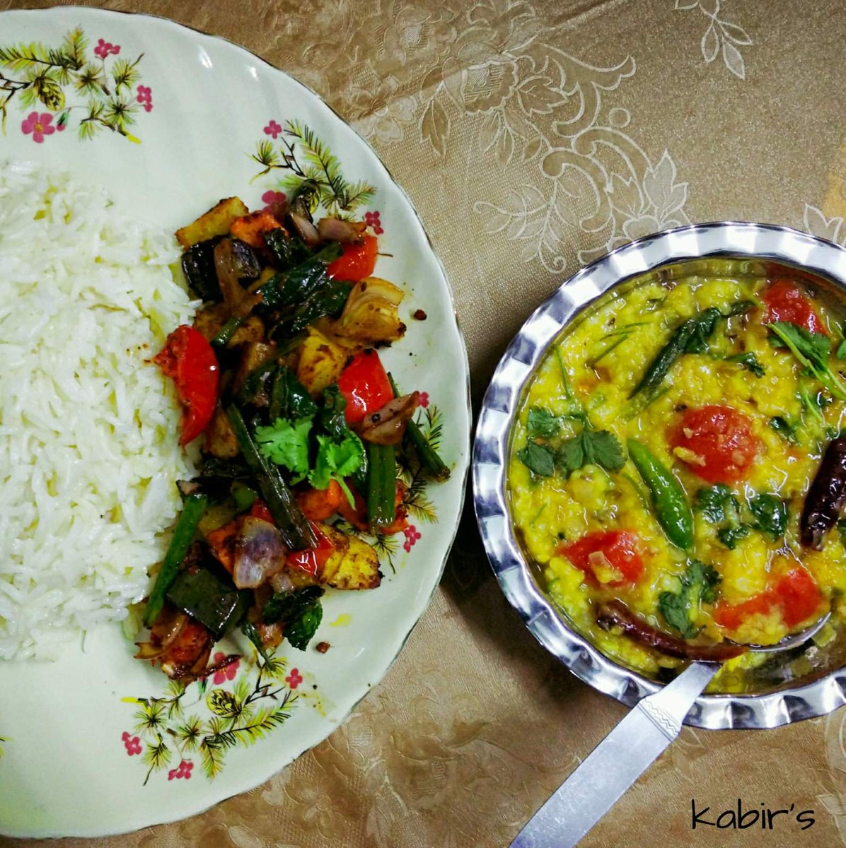 14. Steam Rice, Dal Fry & Grilled Vegetables - Simple and Best! Sometimes we should eat veg food - Right? 