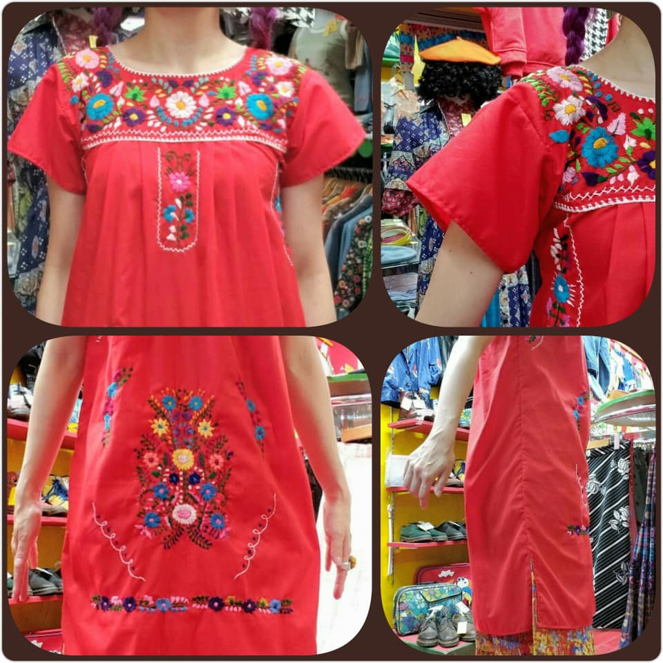 古着屋funnyface 東京都 田端 に移転しました レディース新入荷 赤 花刺繍ワンピース 裏地なし 約xs Sｻｲｽﾞ 着丈cm 7800 Tax 綿ポリ素材 号数で言うと大体7号くらいの方にオススメ 人気の赤 商品の使用頻度によって 洗濯時本体や