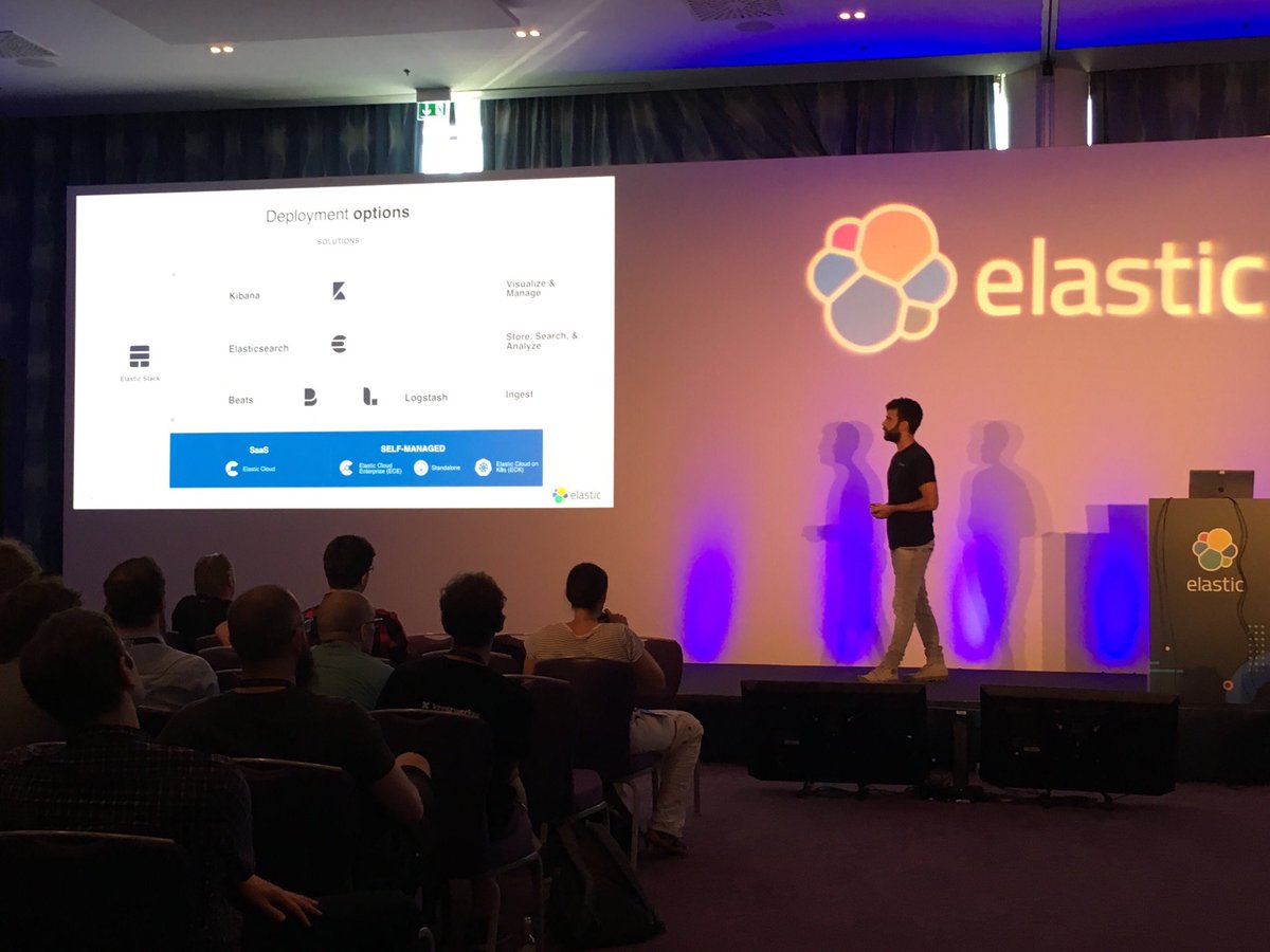 elastic's tweet photo. Live from #ElasticONBerlin, Principal Product Manager, @zanbel discusses new #Elasticsearch Service features in the works and demos the recently released #ElasticCloud on #Kubernetes (ECK). Learn more → https://t.co/nGNRBnyRuG https://t.co/jxgg2ftfIV