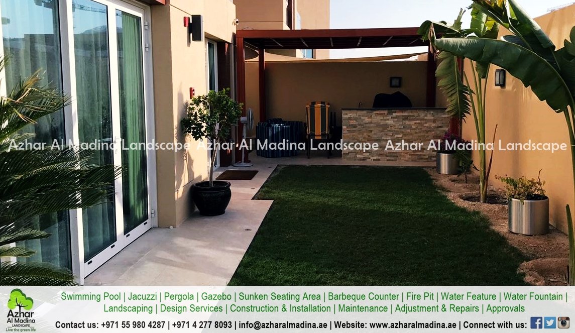 Isn't it nice when you have an #outdoorarea surrounded with #natural elements and a lovely #pergola where you can relax and enjoy?
#landscapingcompaniesindubai #villasindubai #dubaivillas #plants #shrubs #flowers #grass #pathway #barbequecounter #barcounter #trees #VillaLantana