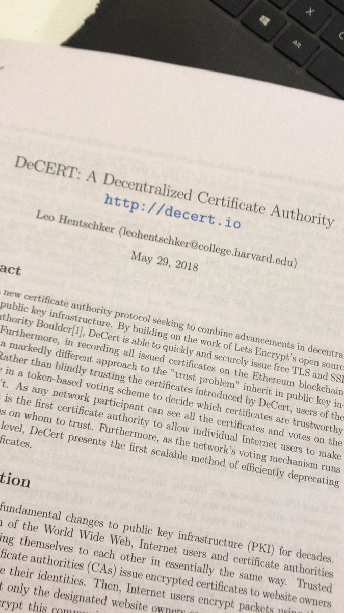 Curious to read this Harvard paper from last year. CAs and decentralisation coming together? What? #MicrosoftResearch