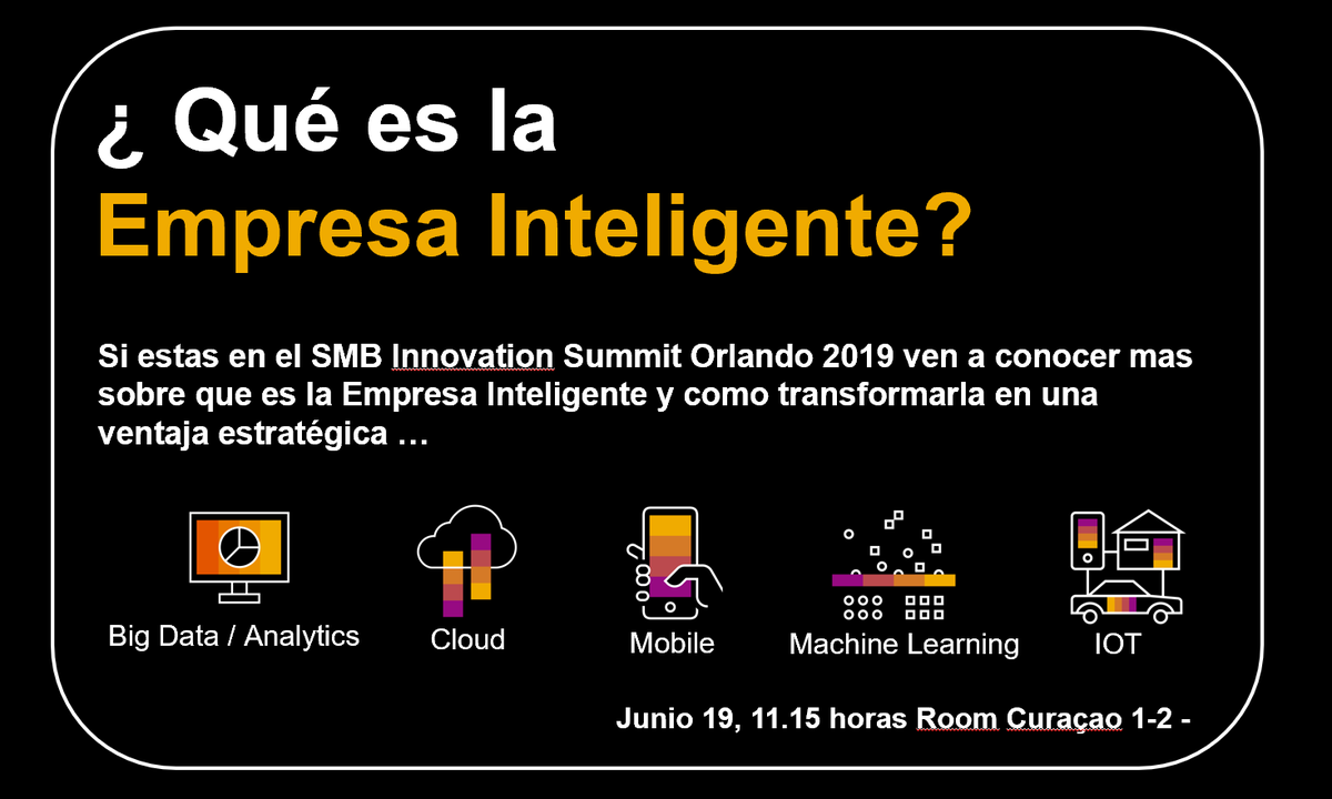 TWhernandiaz's tweet photo. La Empresa Inteligente con #SAPBusinessOne #SAP #SMBSummit Orlando 2019. Presentado por @monchisx @sgouveia @TWhernandiaz . Junio 19 11.15hs. https://t.co/PMMxwkIdD1