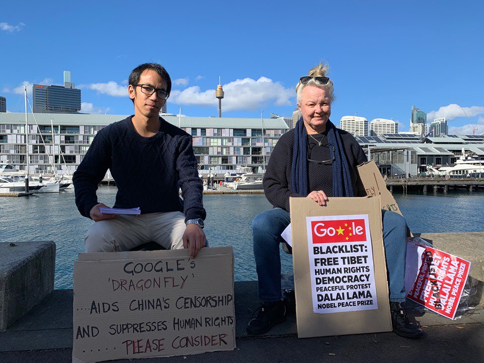 Eko_Movement's tweet photo. It's @Google 's AGM today! #Tibetan #Uyghur #Chinese rights activists across the globe are outside Google offices demanding it does better on human rights. #Sydney #DropDragonfly. https://t.co/2SE3QWcMU0