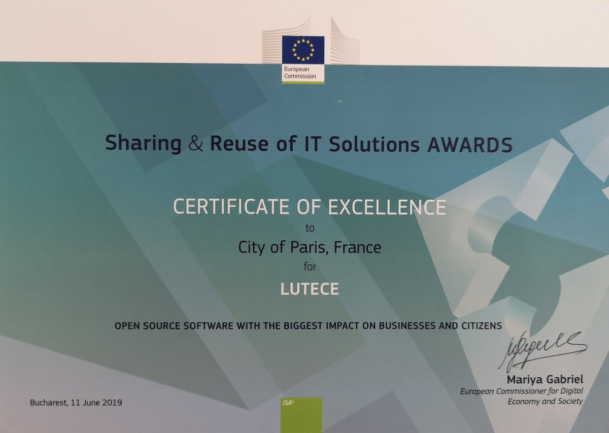 LuteceNews's tweet photo. Very proud to have been nominated for the European Commission's Sharing and Reuse Awards for our #FLOSS platform LUTECE #SRawards2019  #SRCONF19. Many thanks to @EU_Commission and @EU_ISA2 https://t.co/rHgLCFQoLI
