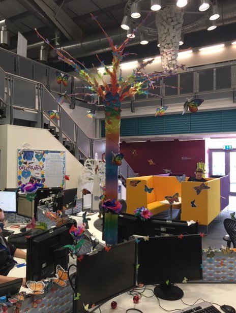SevernTrentLife's tweet photo. With a site called 'Pride Park' we were always going to have something special planned. Check out how our team in Derby have redesigned their workplace in support of #PrideMonth and our LGBT+ and Allies network.
#WonderfulPlacetoWork #proudlysupportingpride2019 https://t.co/hJWu4QZQSB