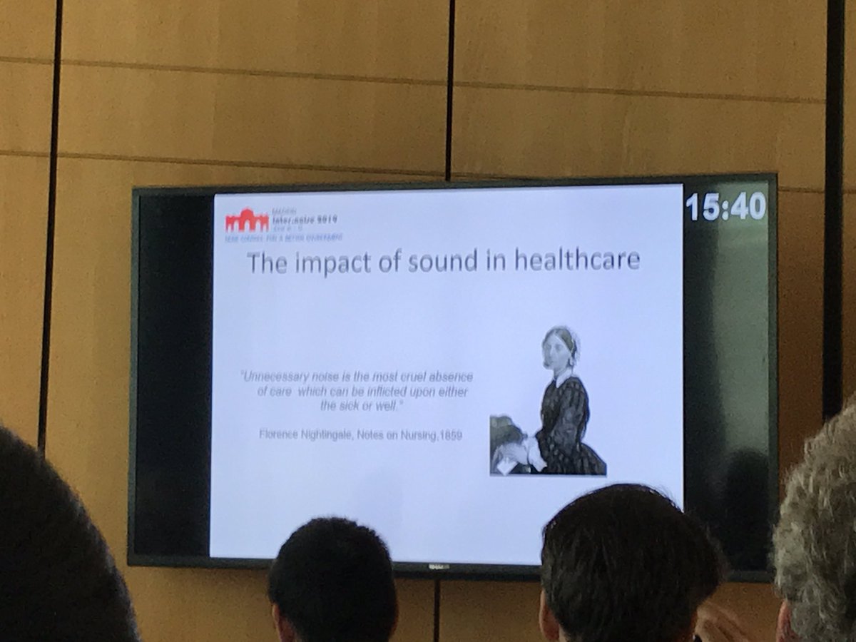 Pdaudio's tweet photo. Interesantisima charla de @deciBel_dam en #INTERNOISE2019 #madrid hablando sobre el efecto del ruido sobre el personal del hospital @HUMANIZALAUCI frase para guardar (segunda foto) https://t.co/JFmqoVPMOK