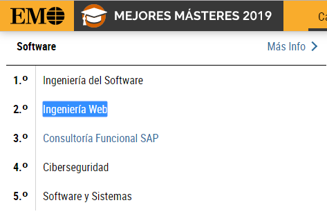miguelgrdotcom's tweet photo. El "Máster de Ingeniería Web" de @ComputingOviedo asciende 🔝🔝a la segunda posición en la categoría de #Software en el ranking "Mejores Másteres de 2019" del @elmundoes. #master @uniovi_info  https://t.co/tKWebcpufx https://t.co/K9i13BprVD