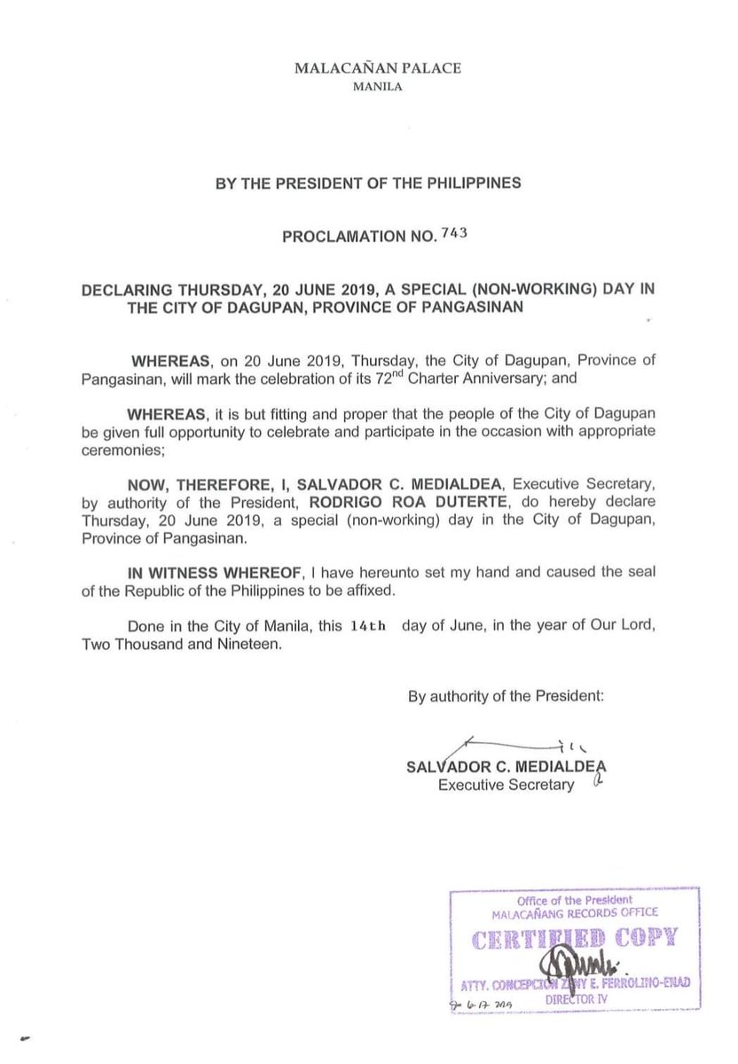 'AGEW NA DAGUPAN'

Special Non-Working Holiday in Dagupan City, June 20.

#72ndCharterAnniversary #WalangPasok #DagupanDay