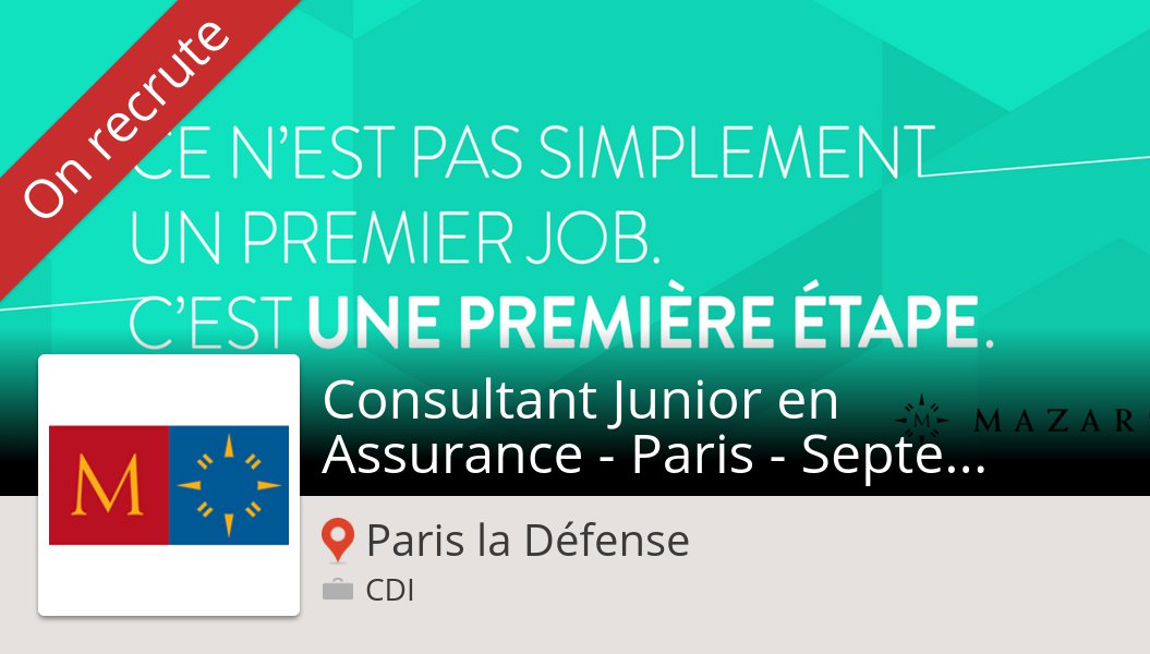 Découvrez ce #job: Consultant #Junior en #Assurance - Paris - Septembre 2019 H/F chez #Mazars #ParislaDéfense https://workfor.us/mazarsfrance/l194 …