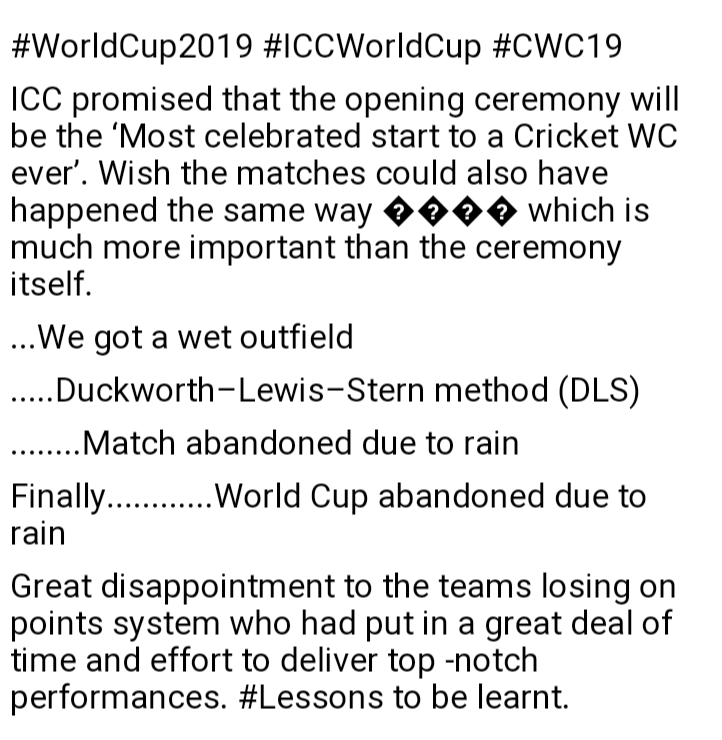 TarashRajput's tweet photo. #WorldCup2019 #ICCWorldCup #CWC19ICC promised that the opening ceremony will be the ‘Most celebrated start to a Cricket WC ever’. Wish the matches could also have happened the same way 😁😁 which is much more important than the ceremony itself....We got.. https://t.co/ZbqPj2SGQw