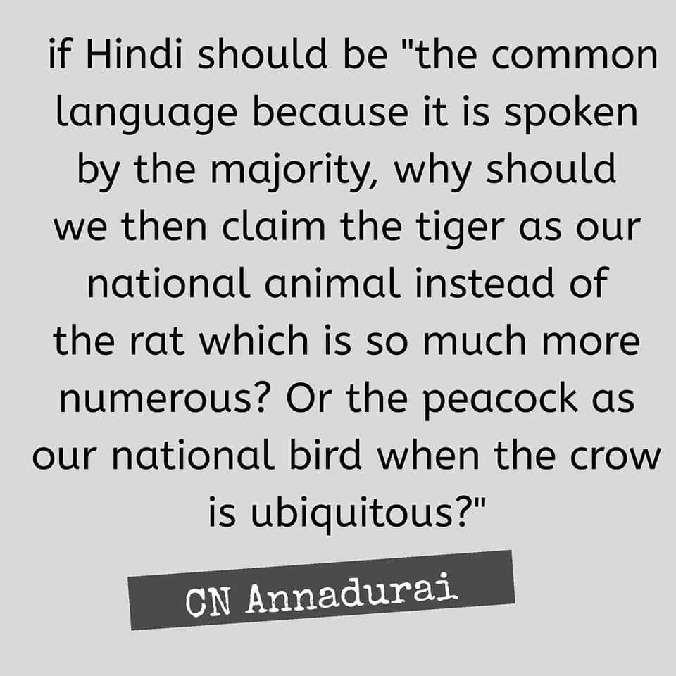 This illogical draft policy does nothing to answer the fundamental questions Arignar Anna asked1) Why should we need a 3-language formula if everyone adopts and enacts a 2-language formula equally&2) Why should a "majority" aspect become the default "common" aspectEnd 9/9