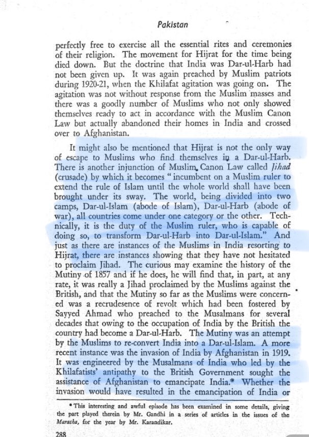 5/n Ambedkar talks about Dar-Ul-Islam, & makes a claim that Mu$lims even fought British for it. He further adds that Mu$lims will continue Jihad to establish it & won’t even shy off to take foreign aid.Ref: Pakistan Or Partition Of Indiaby Ambedkar,p 287-89